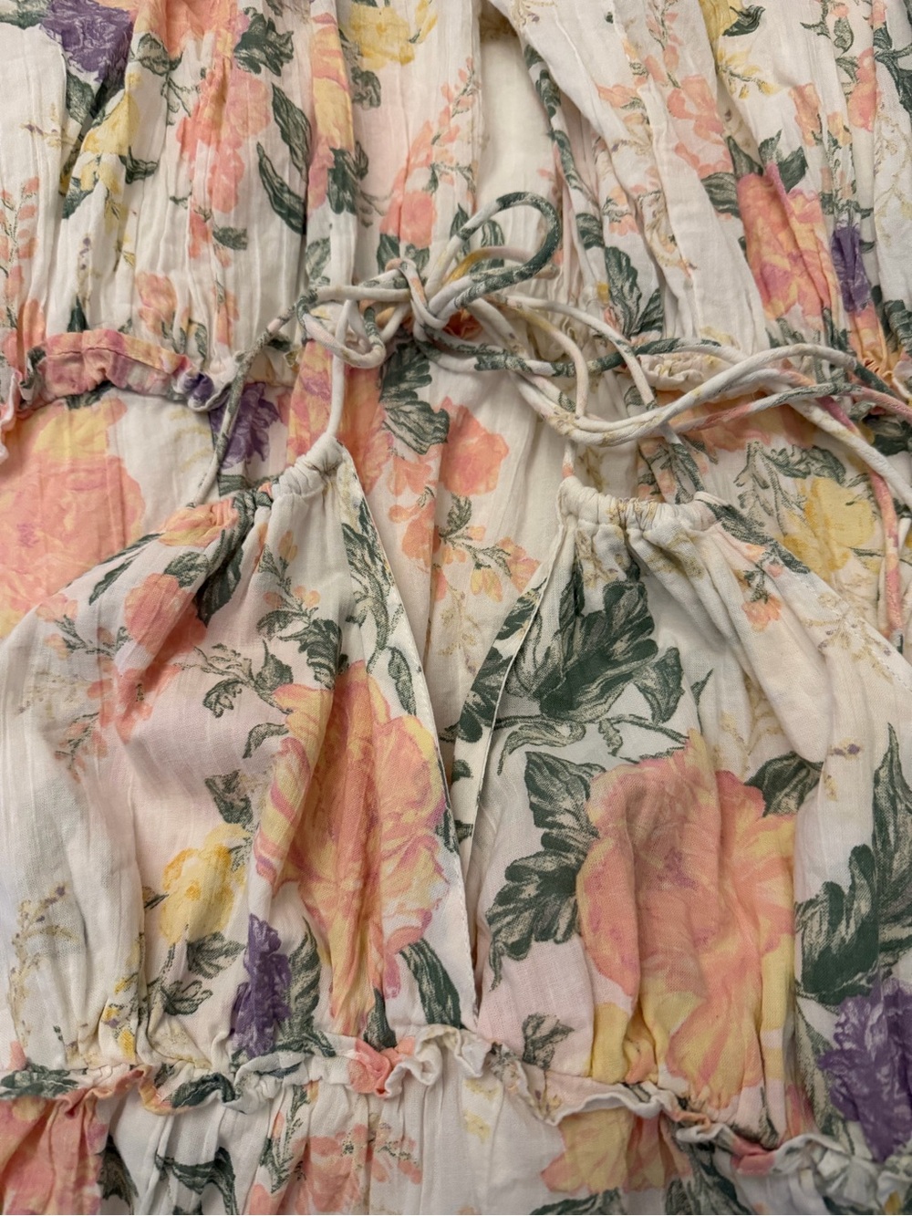 Girls' White Floral Halter Summer Dress - Pink & Purple Flowers - Picture 3 of 4